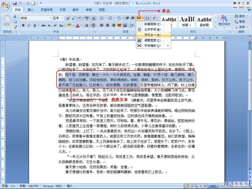 如何将Word中的双行合一的设置方法介绍2