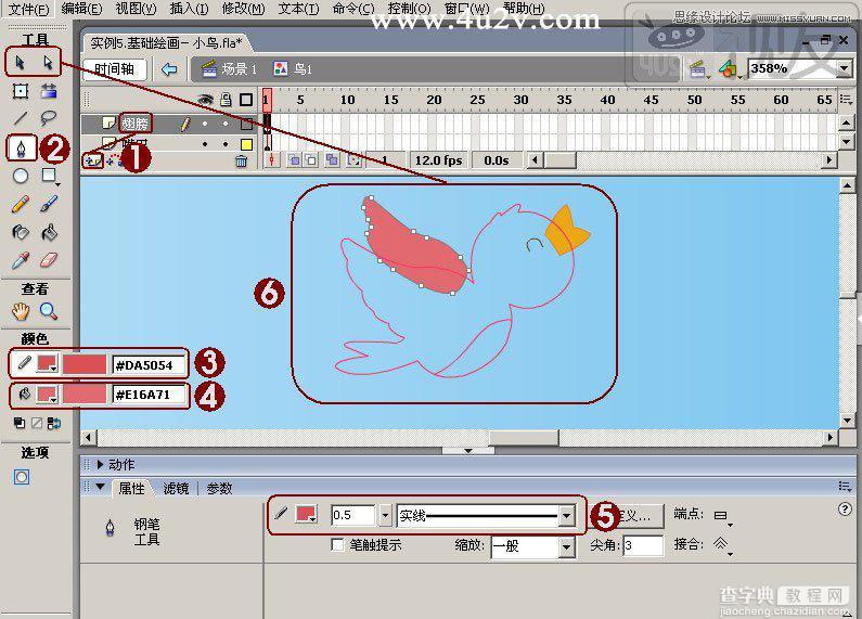 Flash模仿制作出具有卡通风格的飞舞小鸟实例教程12