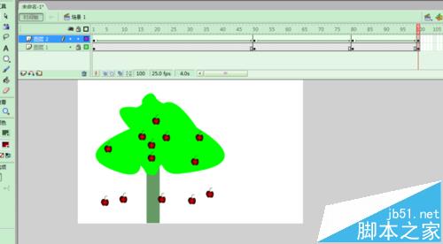 FLASH怎么制作一颗苹果树上的苹果从青到红的动画?8