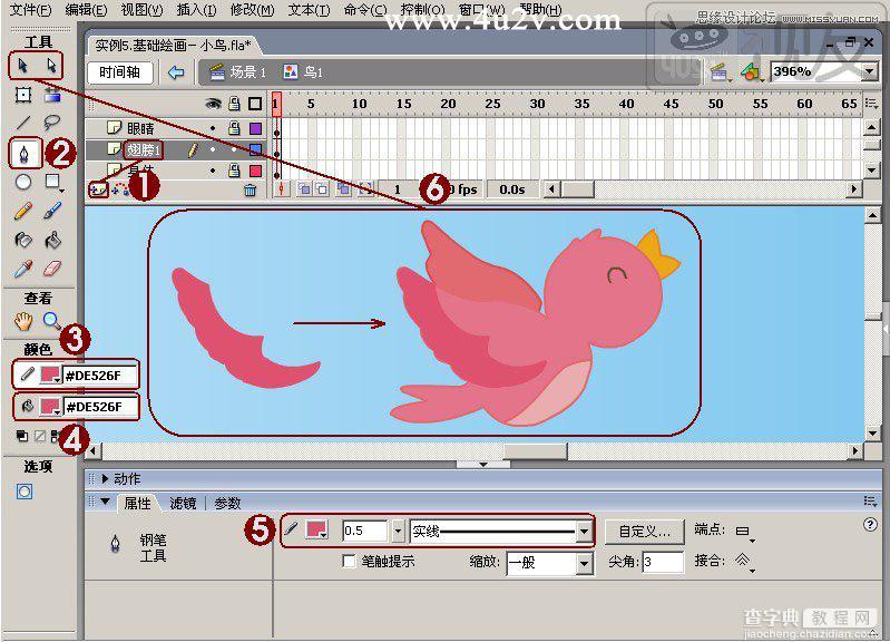 Flash模仿制作出具有卡通风格的飞舞小鸟实例教程13