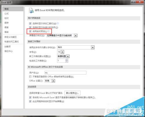 excel2016怎么开启实时预览及更改屏幕提示样式?3