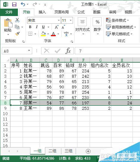 excel利用RANK函数在多张工作表进行数据排名4