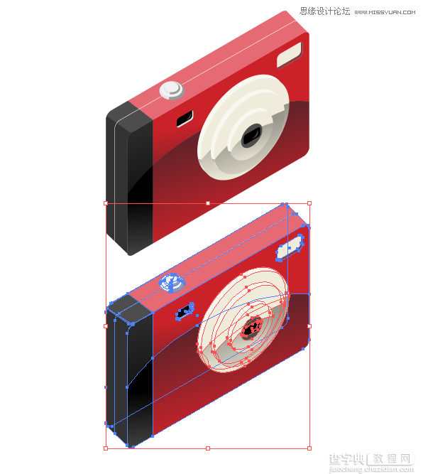 Illustrator教程：绘制卡通时尚的红色数码相机图标25