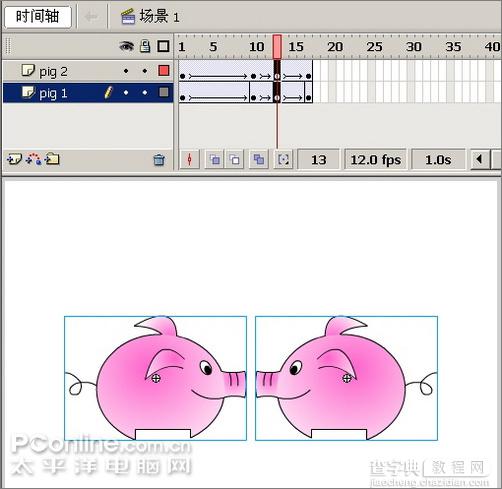 Flash制作可爱有趣的亲嘴猪动画23