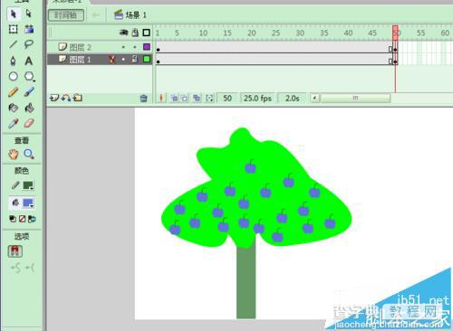FLASH怎么制作一颗苹果树上的苹果从青到红的动画?6
