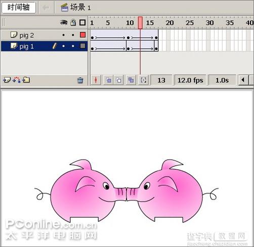 Flash制作可爱有趣的亲嘴猪动画22