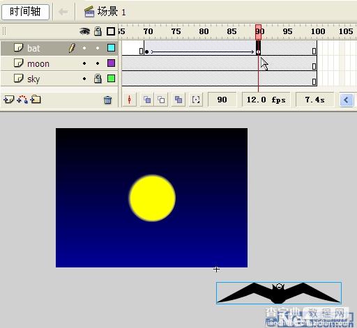 Flash制作蝙蝠在月夜里飞翔的动画27