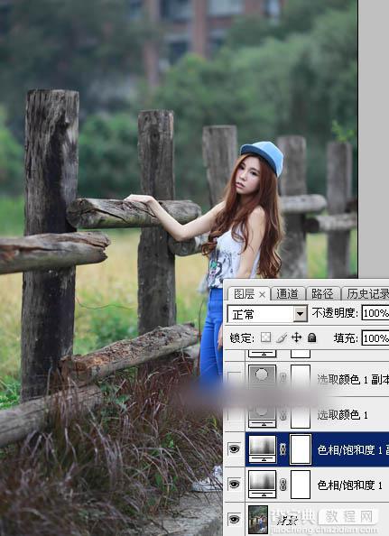 Photoshop为木桩边的美女人物加上高对比蓝黄色效果教程5