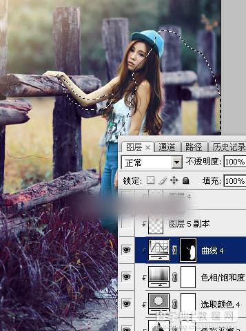 Photoshop为木桩边的美女人物加上高对比蓝黄色效果教程53