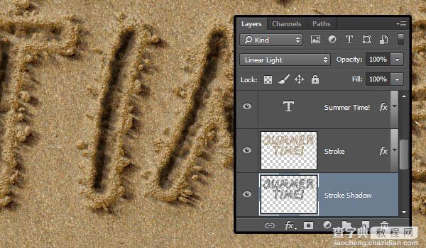 PS利用画笔描边及图层样式制作逼真的创意沙滩划痕字44