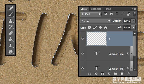 PS利用画笔描边及图层样式制作逼真的创意沙滩划痕字15