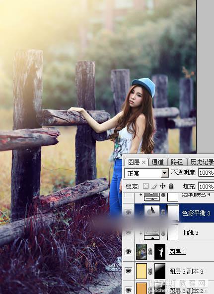 Photoshop为木桩边的美女人物加上高对比蓝黄色效果教程43