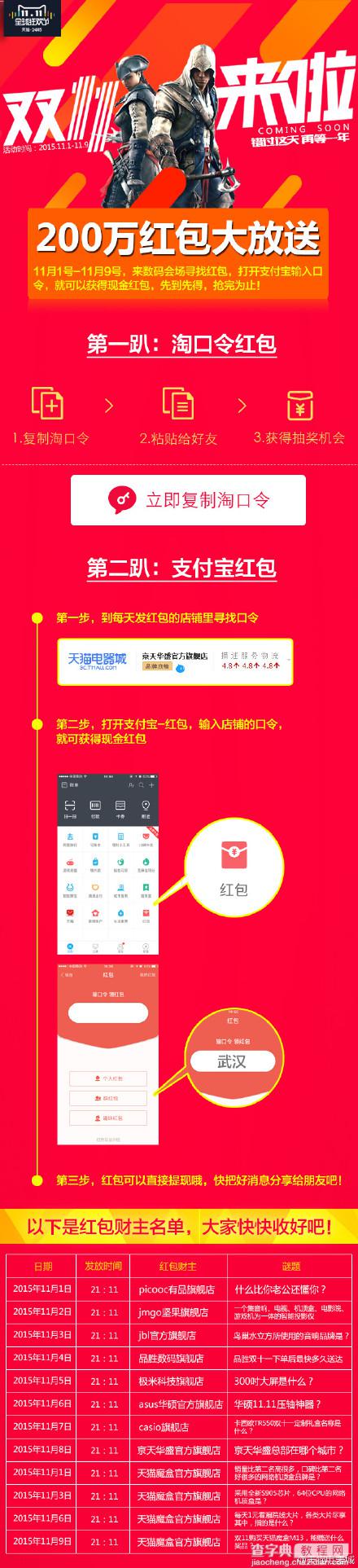 2015支付宝红包口令谜题汇总 11月1日-9日双十一200万现金红包领取攻略1