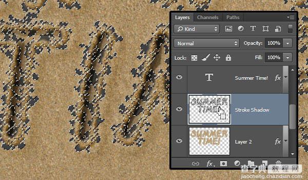 PS利用画笔描边及图层样式制作逼真的创意沙滩划痕字40