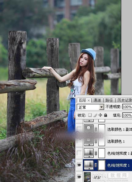 Photoshop为木桩边的美女人物加上高对比蓝黄色效果教程4