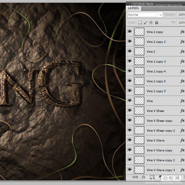Photoshop制作花藤装饰的岩石字艺术字教程71