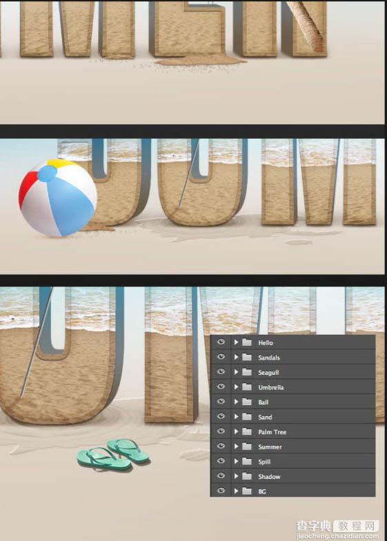 Photoshop打造出休闲清爽的夏日海滩立体字62