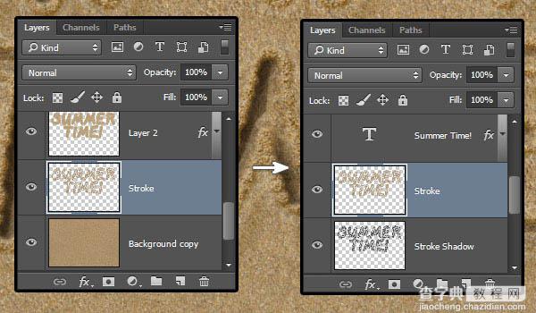 PS利用画笔描边及图层样式制作逼真的创意沙滩划痕字41