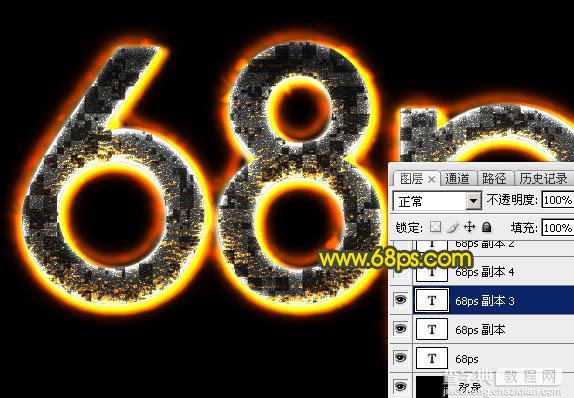 Photoshop制作非常酷的碎火花发光字实例教程26