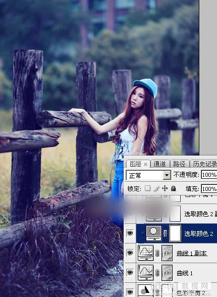 Photoshop为木桩边的美女人物加上高对比蓝黄色效果教程22