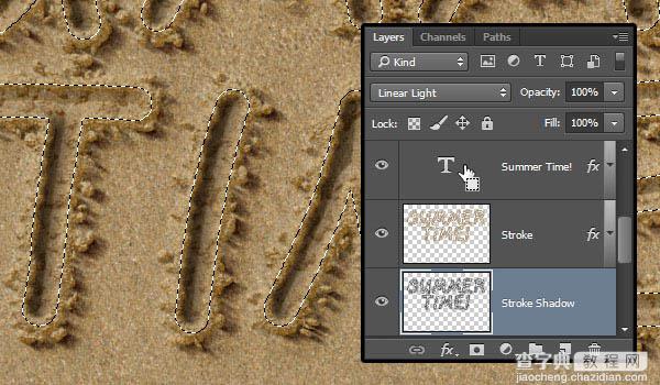 PS利用画笔描边及图层样式制作逼真的创意沙滩划痕字45