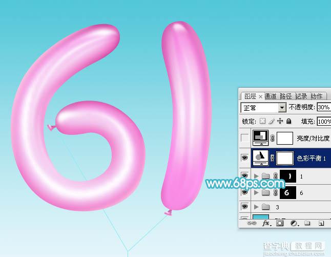 Photoshop制作逼真的漂亮的粉色气球六一字30