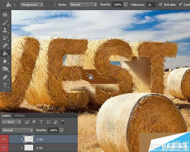 PS打造逼真的金灿灿的麦田草堆3D立体文字效果90