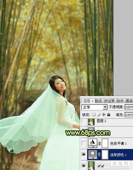 Photoshop将竹林婚片调制出漂亮的古典黄绿色效果7