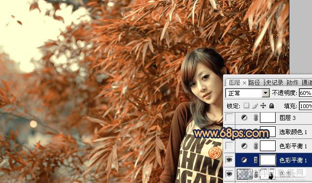 Photoshop将竹林美女图片调制出甜美的橙红色效果10