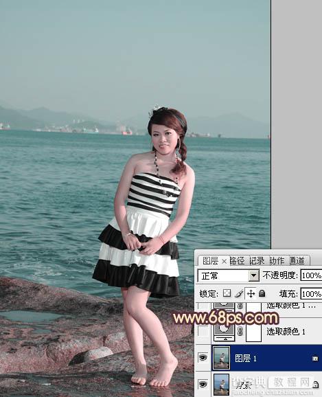 Photoshop将海景人物图片打造非常柔美的淡褐色3