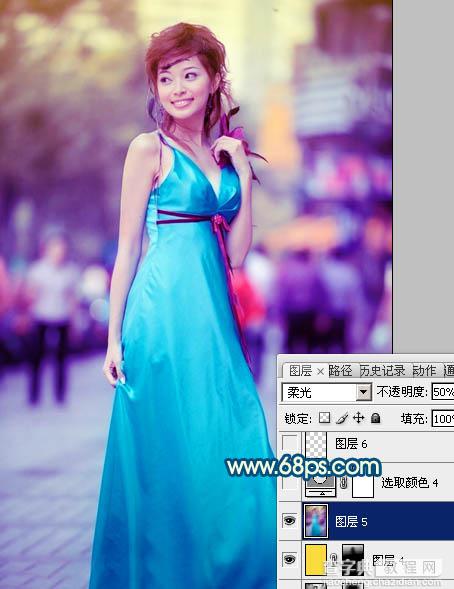 Photoshop下将街景美女图片调成时尚的青蓝色20