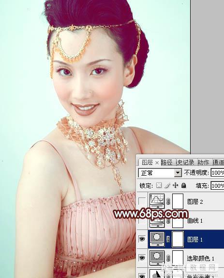 Photoshop调出写真人物图片甜美的粉青色12