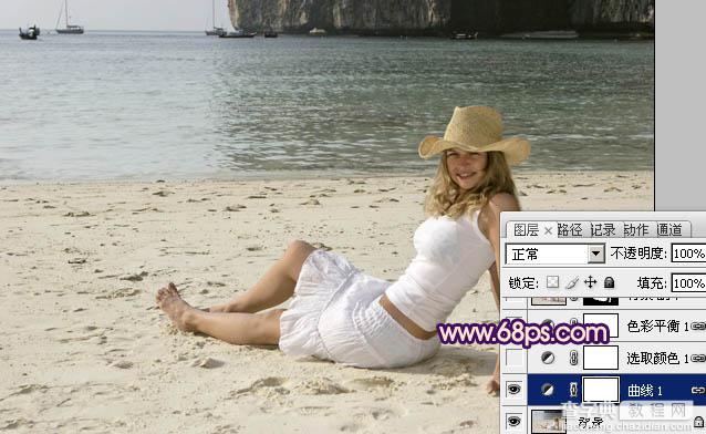 Photoshop为海滩上的美女图片增加上淡紫霞光色4
