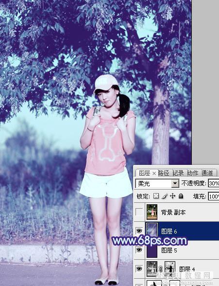 Photoshop为外景美女图片增加上流行的韩系粉蓝色效果34