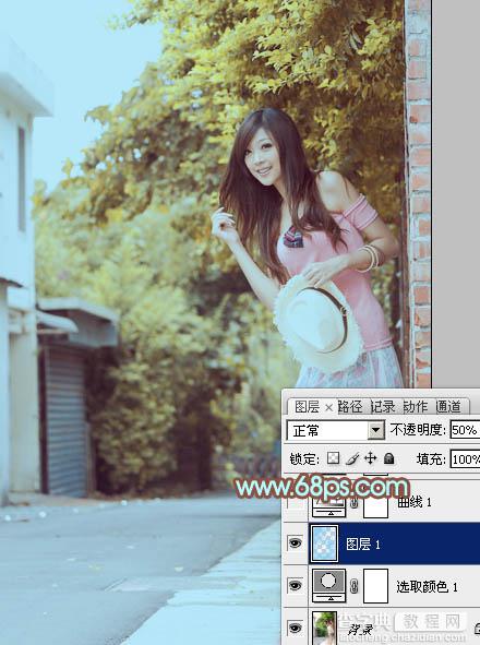 Photoshop为路边美女图片调制出淡淡的青褐色8