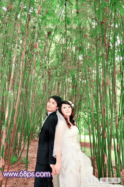 Photoshop将竹林人物图片调成柔和的蓝紫色12