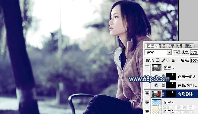 Photoshop制作古典暗青色外景人物图片教程14