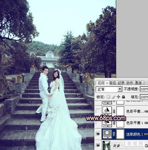 Photoshop为公园婚片加上柔美的暗调蓝紫色效果9