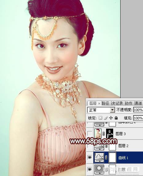 Photoshop调出写真人物图片甜美的粉青色14