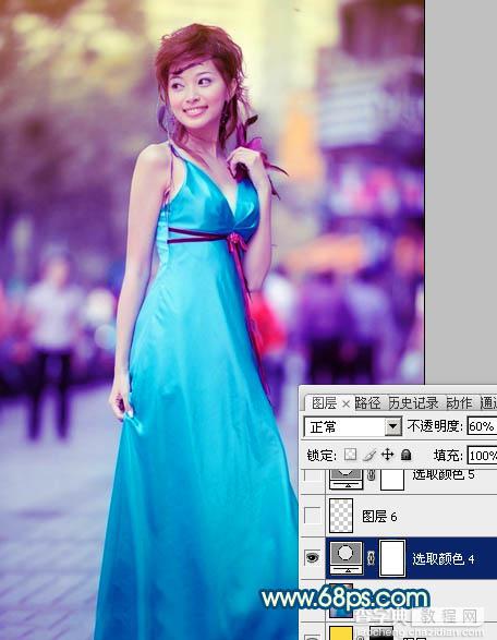 Photoshop下将街景美女图片调成时尚的青蓝色22