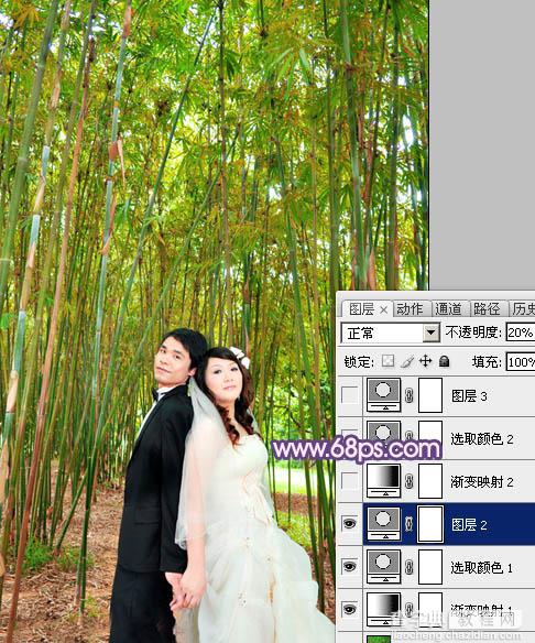 Photoshop将竹林人物图片调成柔和的蓝紫色7