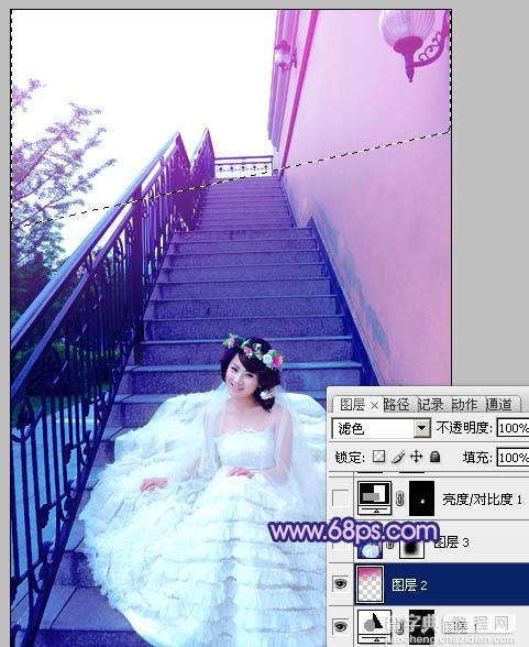 Photoshop将楼梯婚片调制出艳丽的蓝紫色22