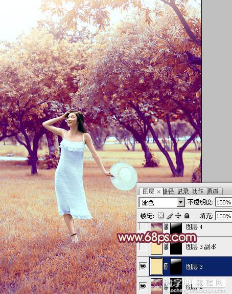 Photoshop为草地上面的美女图片调制出漂亮的秋季蓝橙色效果34