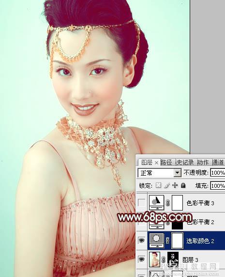 Photoshop调出写真人物图片甜美的粉青色21