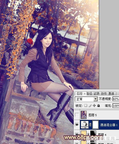 Photoshop为暗调外景人物图片调制出漂亮的蓝橙色效果33