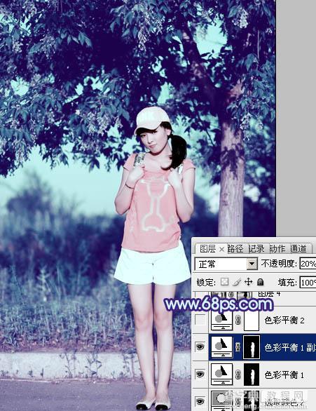 Photoshop为外景美女图片增加上流行的韩系粉蓝色效果29