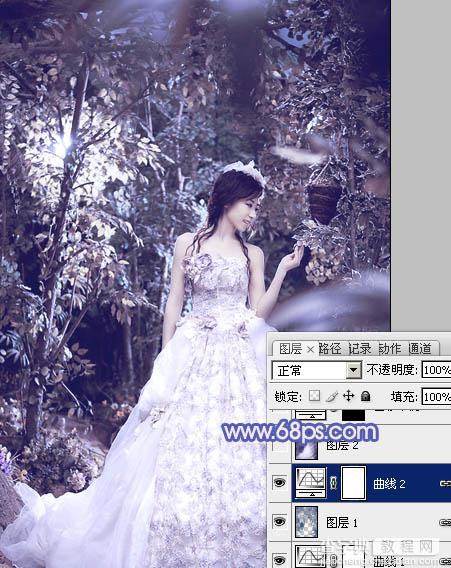 Photoshop将树林人物图片调制出流行的蓝紫色效果27