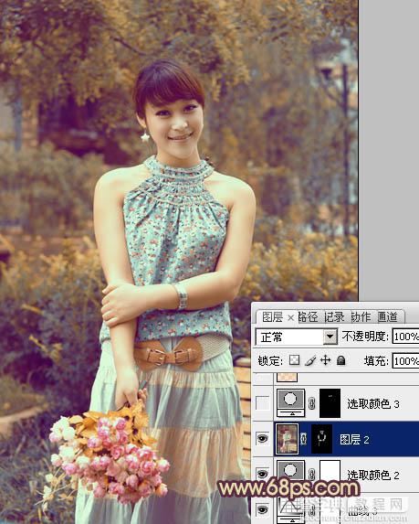 Photoshop为公园美女图片增加柔和的古典橙黄色效果23