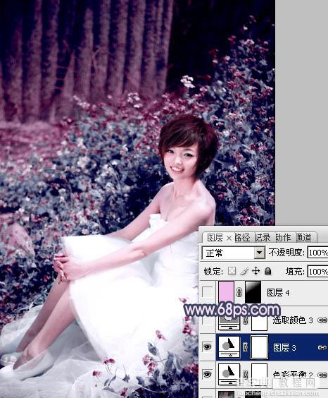 Photoshop将外景人物图片调成柔和的古典暗调青紫色25