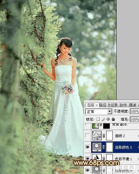 Photoshop将树林美女图片调制出甜美的粉绿色效果27